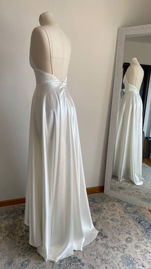 Silk wedding dress with spaghetti straps