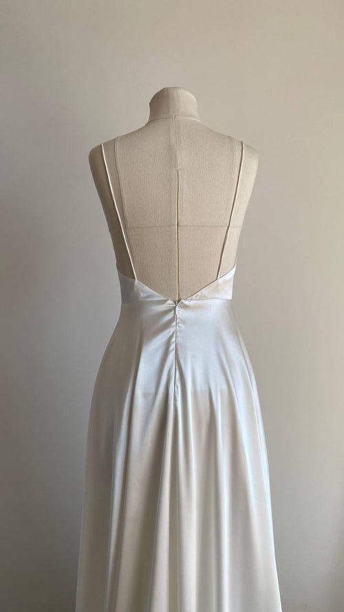 Silk wedding dress with spaghetti straps