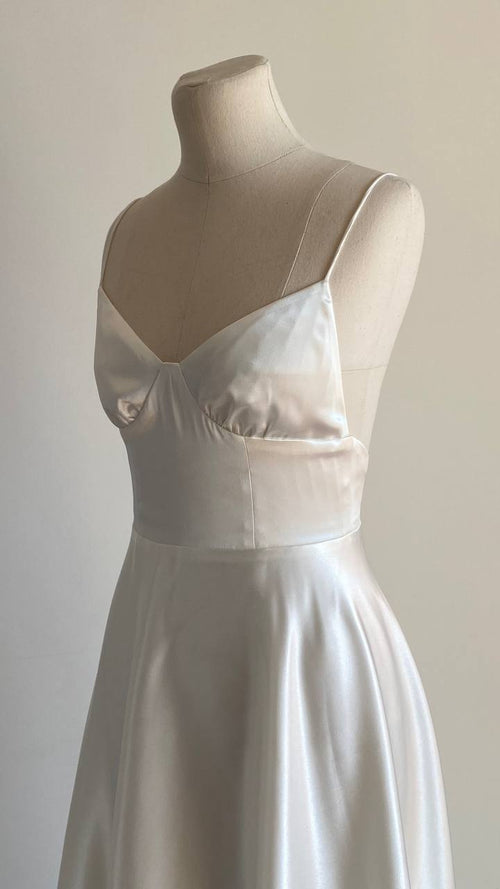 Silk wedding dress with spaghetti straps