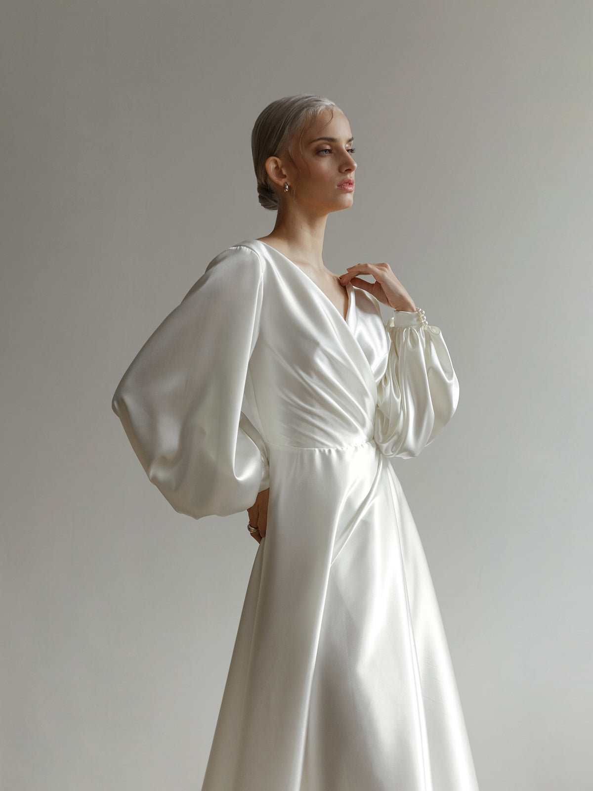 Samantha wedding dress wrap bodice drape detail