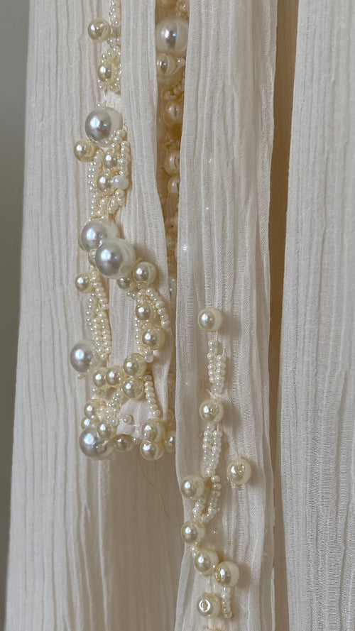 Beige chiffon hippie wedding dress
