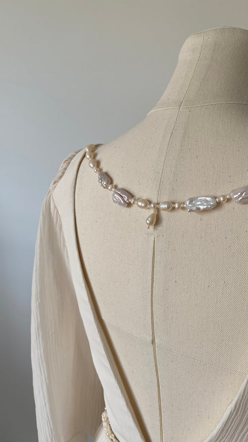 Beige chiffon hippie wedding dress