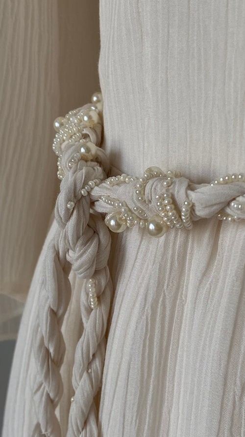 Beige chiffon hippie wedding dress