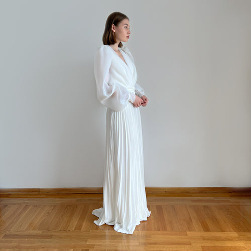 Pleated wedding dress with organza blouse