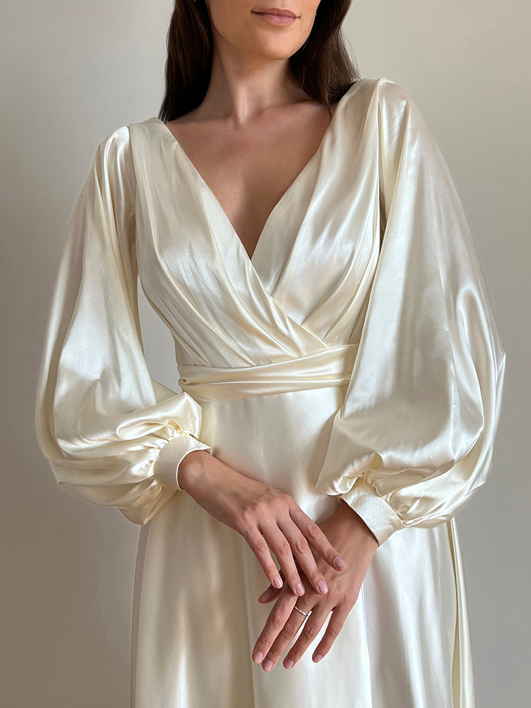 Samantha Ivory viscose satin wedding dress detail