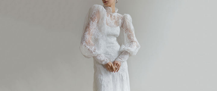 Custom lace wedding dress with bishop sleeves — Lutien Bridal