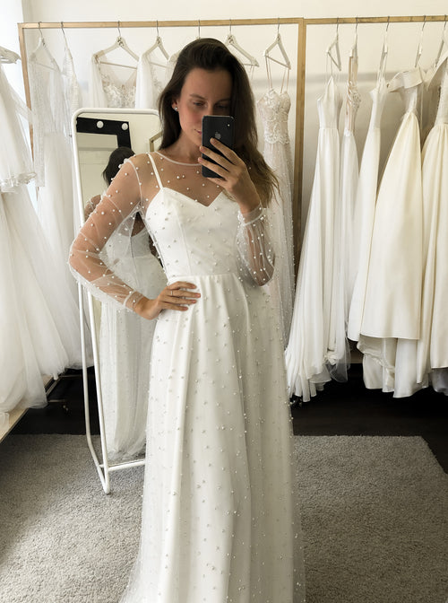 Beaded wedding dress with pearls