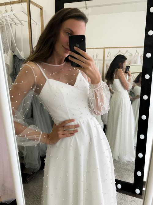 Beaded wedding dress with pearls