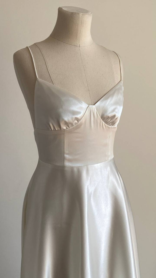Silk wedding dress with spaghetti straps