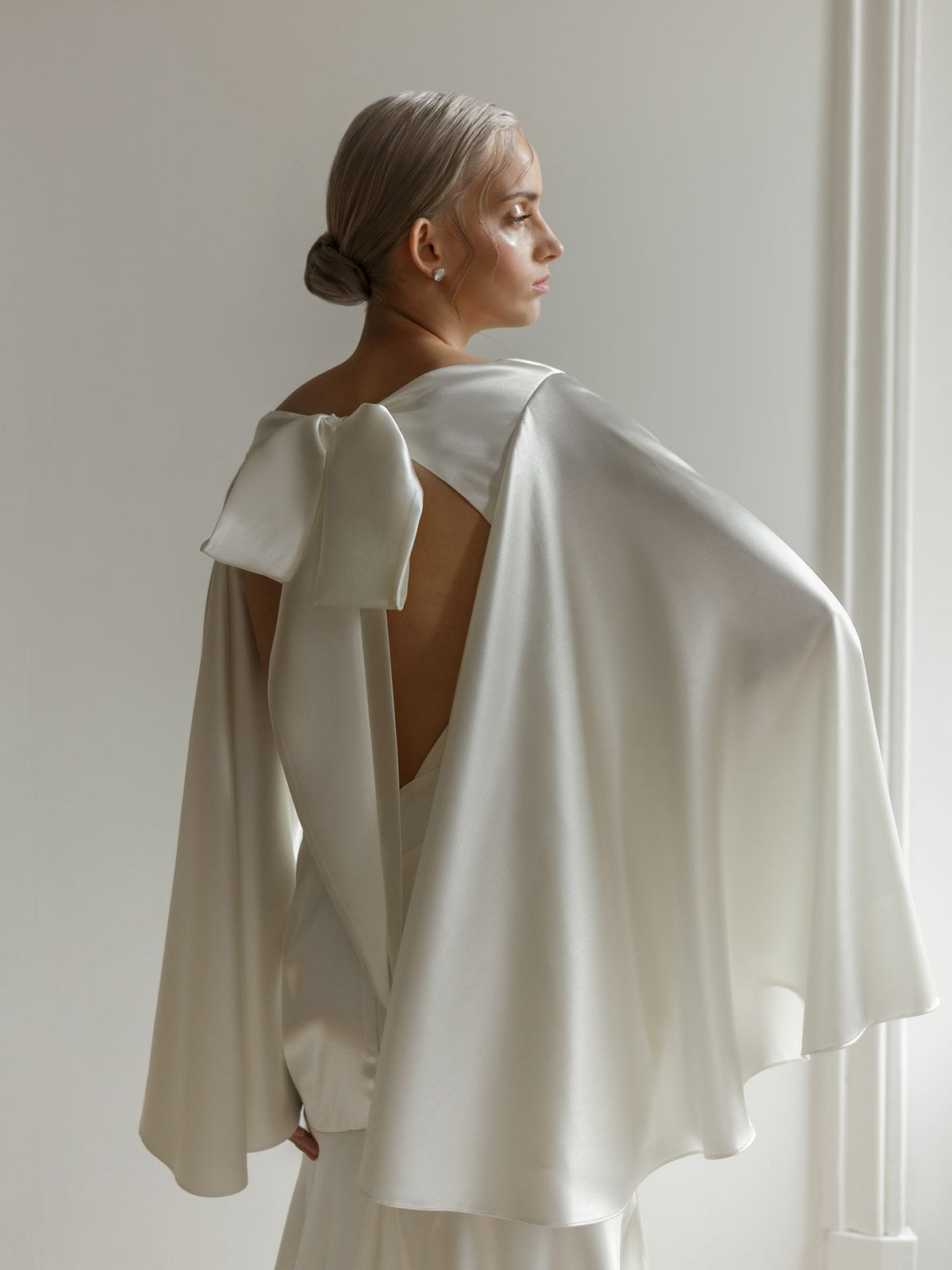 Yoko viscose satin wedding dress open back with tie detail