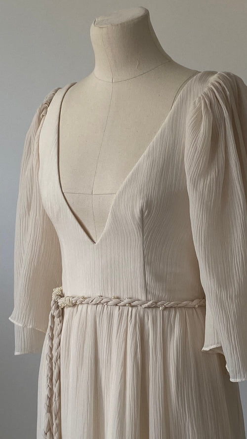 Beige chiffon hippie wedding dress