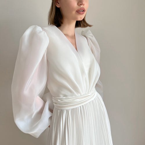 Pleated wedding dress with organza blouse