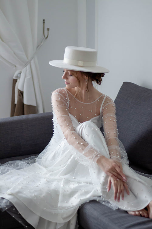 Beaded wedding dress with pearls