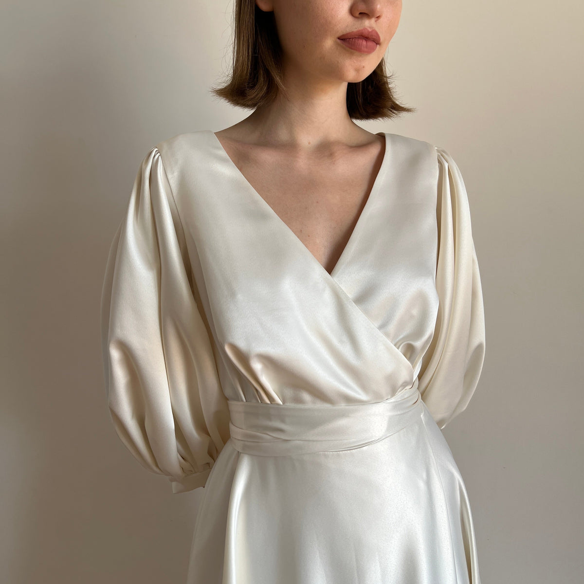 Daniella viscose satin wedding dress modern silhouette detail