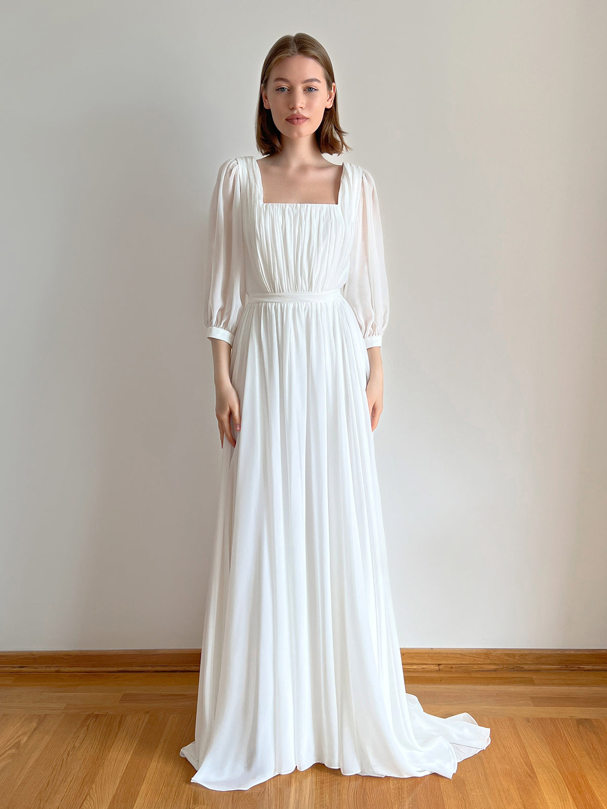 Rachel wedding dress removable drapery belt detail