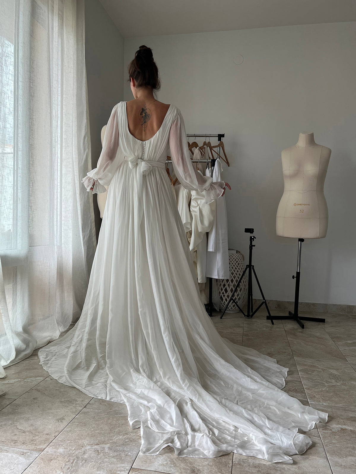 Nymph chiffon wedding dress long train detail