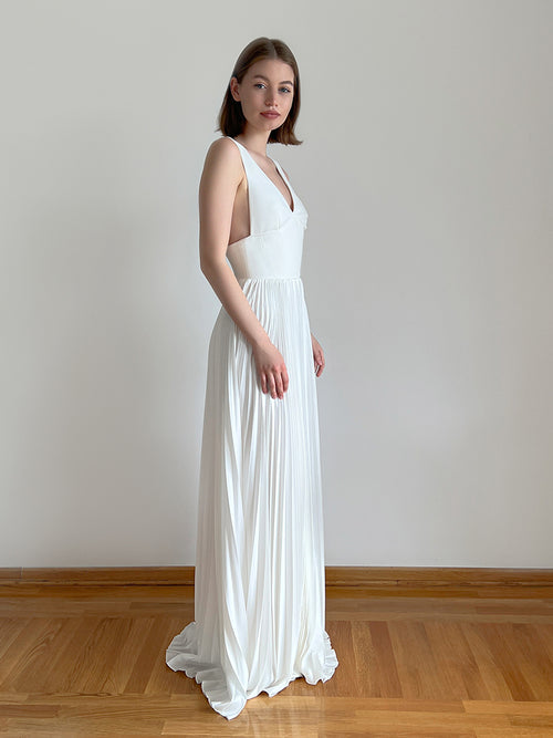 Pleated wedding dress with crepe top