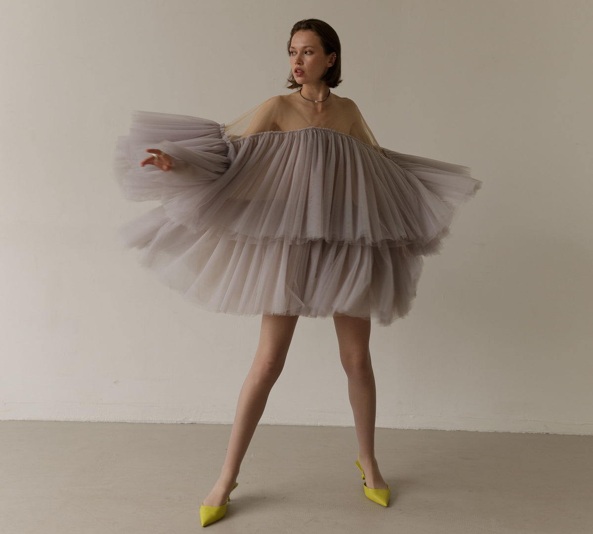 Short gray tulle wedding dress — Lutien Bridal