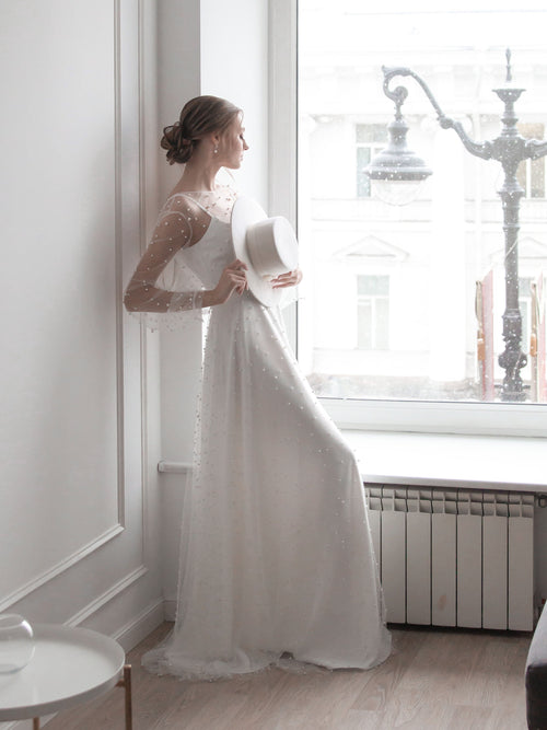 Beaded wedding dress with pearls