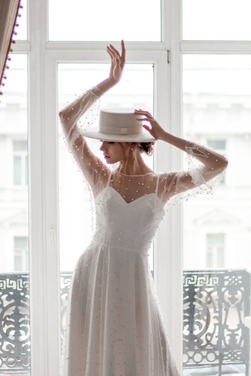 Beaded wedding dress with pearls