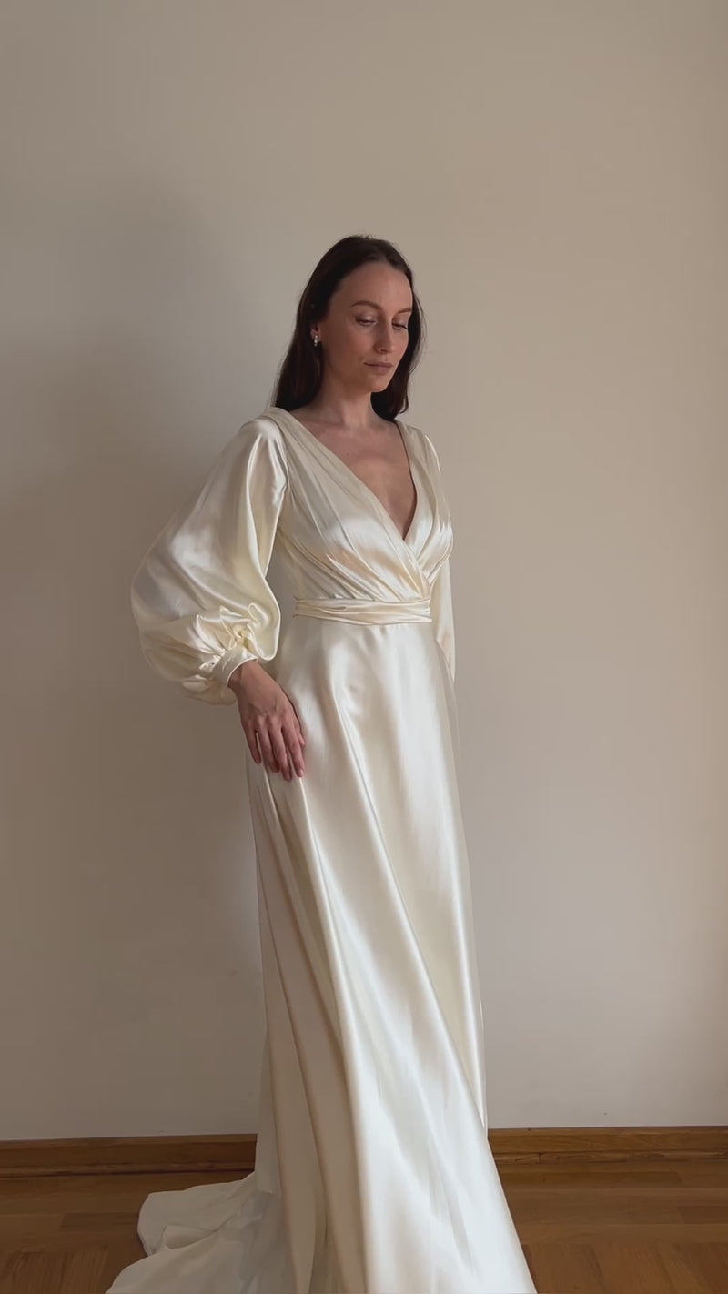 Samantha Ivory Wrap Wedding Dress with Long Sleeves
