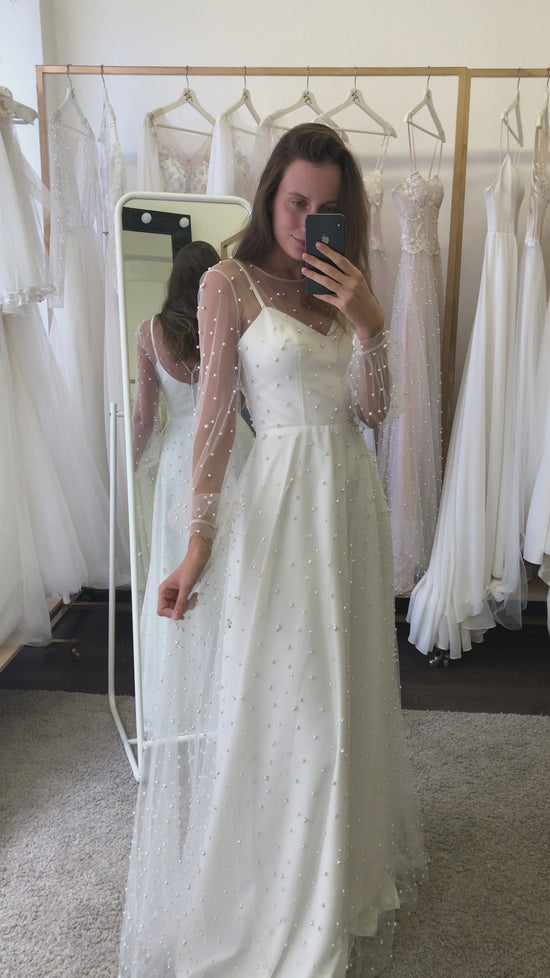Beaded wedding dress with pearls